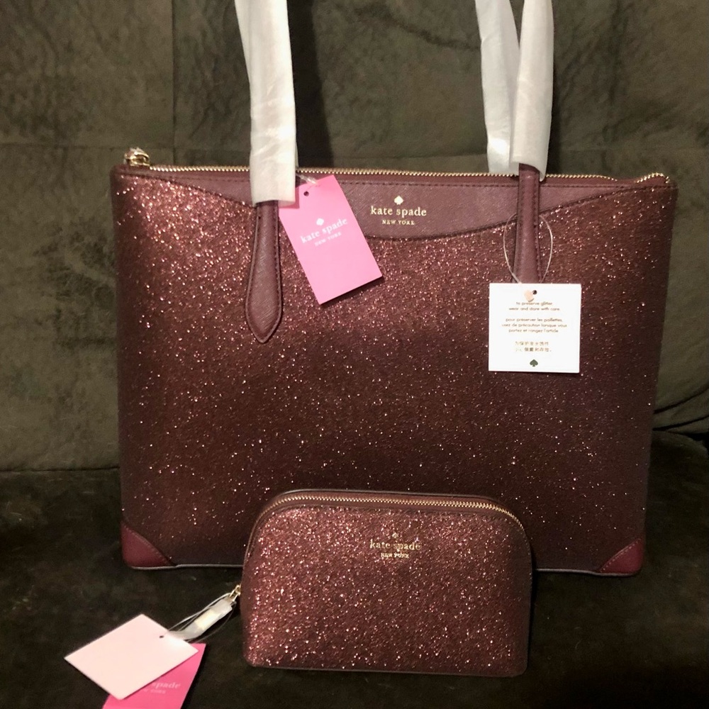 Kate Spade Deep Nova Shimmer Tote and matching Cosmetic Case.
